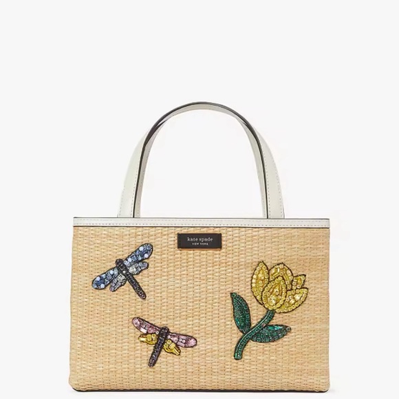 kate spade Handbags - Kate Spade Sam icon dragon fly embellished straw small tote